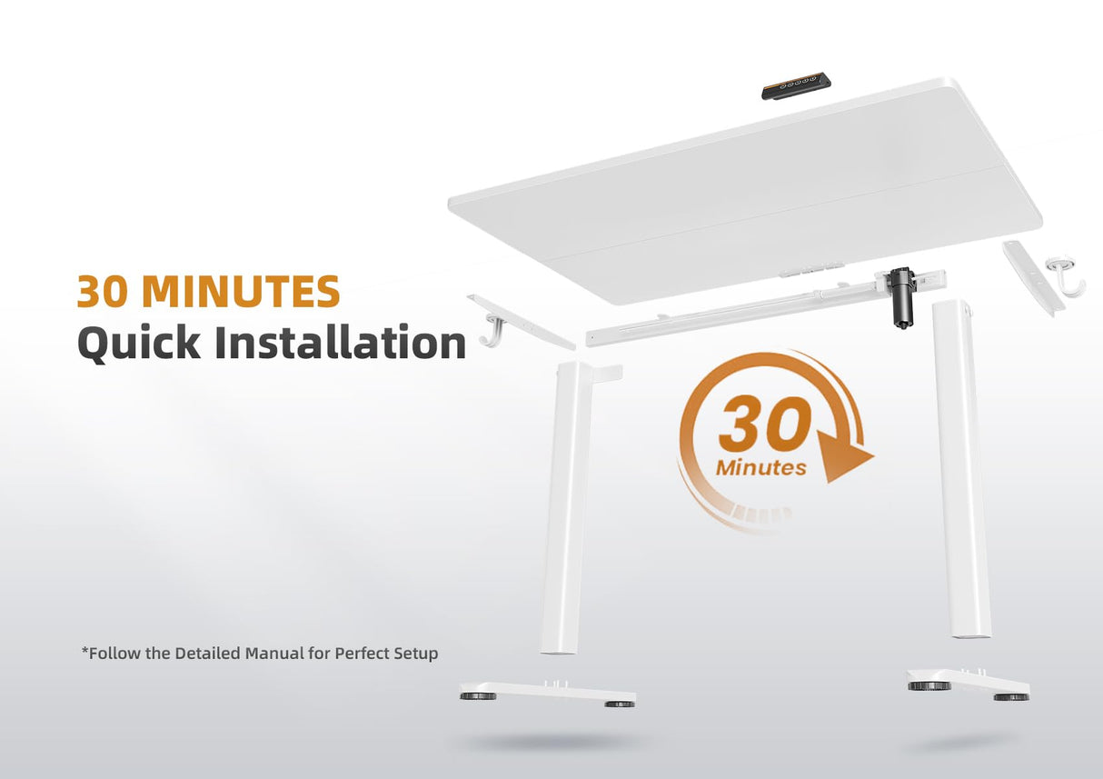 YDN Electric Standing Desk Adjustable Height, 40 x 24 Inches Stand up Desk with Cable Management, Home Office Desks with Splice Board & White Frame, White Top YDN