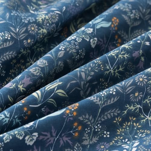 HoneiLife Duvet Cover Sets Twin - 100% Cotton Floral Comforter Cover, 2-PCS Breathable Bedding Set with Zipper Closure & Corner Ties, Wildflower Duvet Cover for All Season Use,Blueblack, King HoneiLife