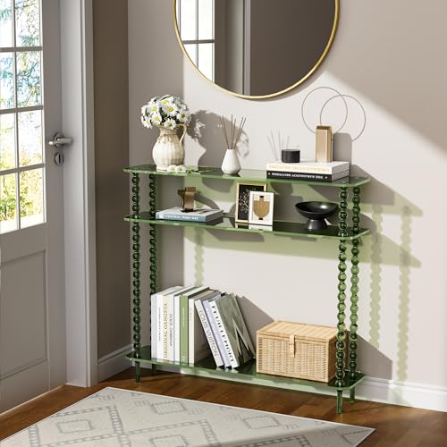 Dewrhiixe Acrylic Console Table Narrow, 3 Tier Long Entryway Table with Storage, Mid-Century Modern Sofa Table Entry Table for Living Room, Hallway (Green, 39.4“×9.4”×35.4“) Dewrhiixe