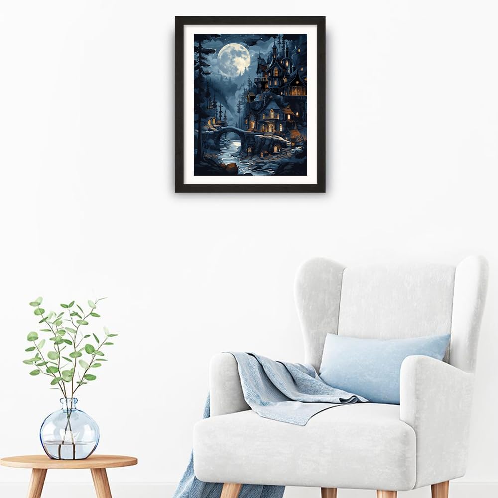 Natuyalo Paint by Numbers Kit for Adults, Paint by Numbers for Beginner Moonlit Castle, Paint by Number for Adults, Night Scene DIY Paint by Number for Gift Home Wall Decor 16x20 Inch Natuyalo