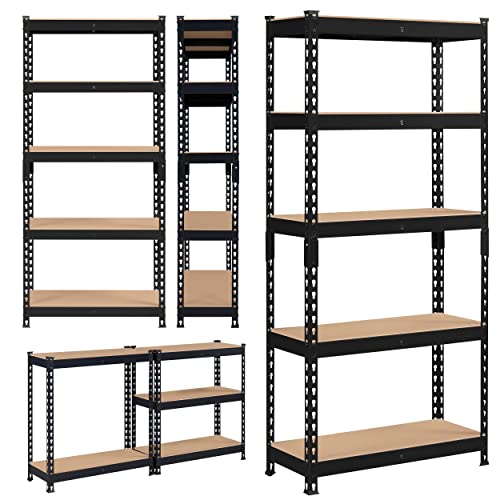 Topeakmart 5-Tier Utility Shelves, Metal Storage Shelves, Adjustable Shelving Units, Boltless Assembly, Garage Shelves Shed Shelving for Warehouse Garage Shed Basement- Black, 27.5 x 12x 60 Inch Topeakmart