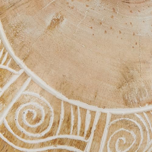 Deco 79 Mango Wood Handmade Decorative Ball Orbs & Vase Filler with Carved Tribal Patterns, Set of 2 5", 4" W, Cream Deco 79