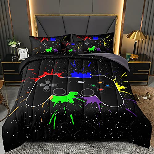 BDUCOK 5 Pieces Gamer Comforter Set for Boys Gaming Bedding Set Twin Size,Video Game Controller Comforter for Boys Kids Adult 3D Gamepad Microfiber Bed in A Bag Sets3001,Twin BDUCOK