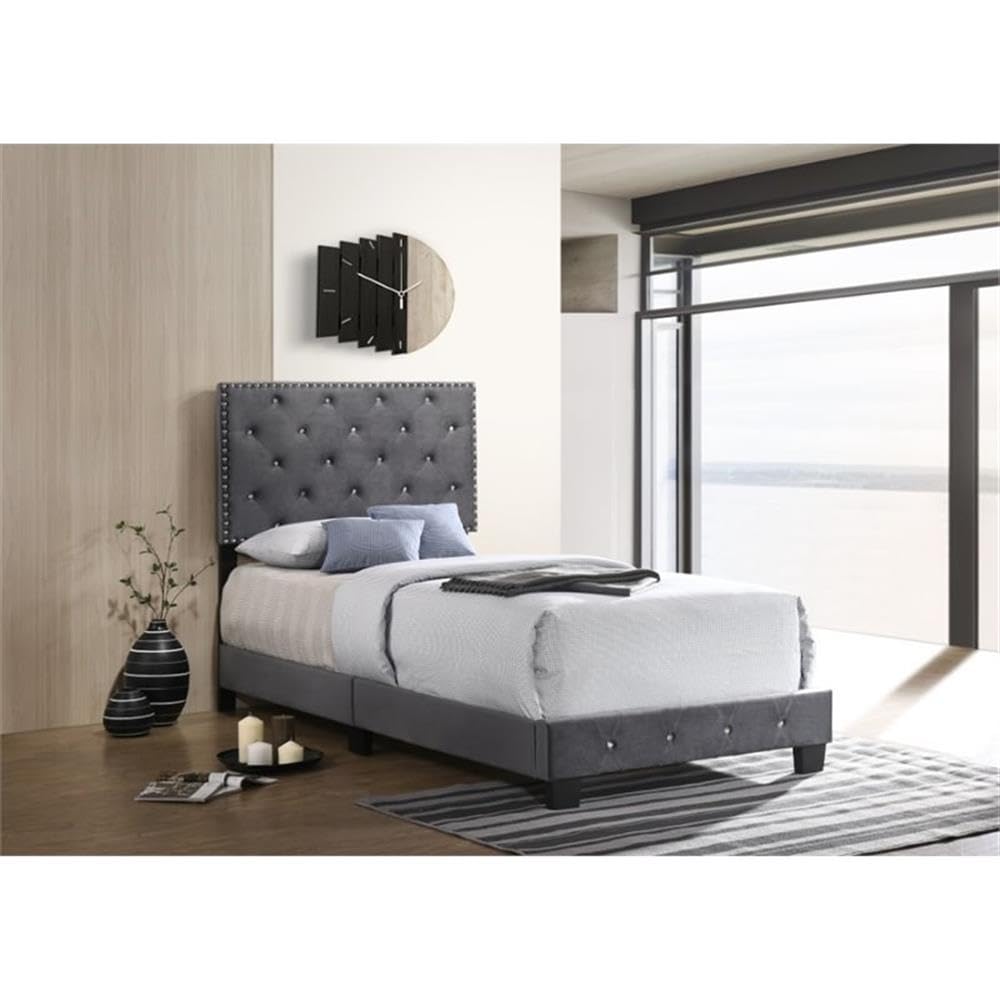 Glory Furniture Suffolk Velvet Upholstered Twin Bed in Gray Glory Furniture