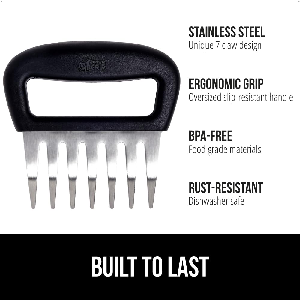 Gorilla Grip Powerful Stainless Steel Meat Shredder Claws, Shred Rotisserie Chicken, Pulled Pork, Carve Ham Faster, Oversized 7 Claw Design Food Shredding Fork, Kitchen Smoker BBQ Tool, Black Gorilla Grip