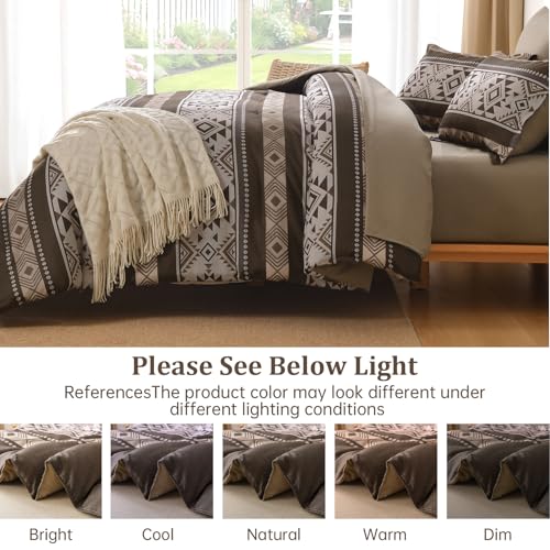 Anibedding Brown Comforter Set Queen 7 Pieces Boho Western Bedding Set for All Season, Aztec Bed in a Bag Queen Soft Microfiber Comforter Set with Sheets, Pillowcases & Shams Anibedding