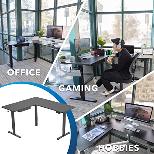 Mount-It! L Shaped Standing Desk - Large Electric Corner Height Adjustable Sit Stand Workstation Height Range 28.3-46.5", 3 Memory Settings, Steel Legs, Black Steel Frame, Black Tabletop Mount-It!