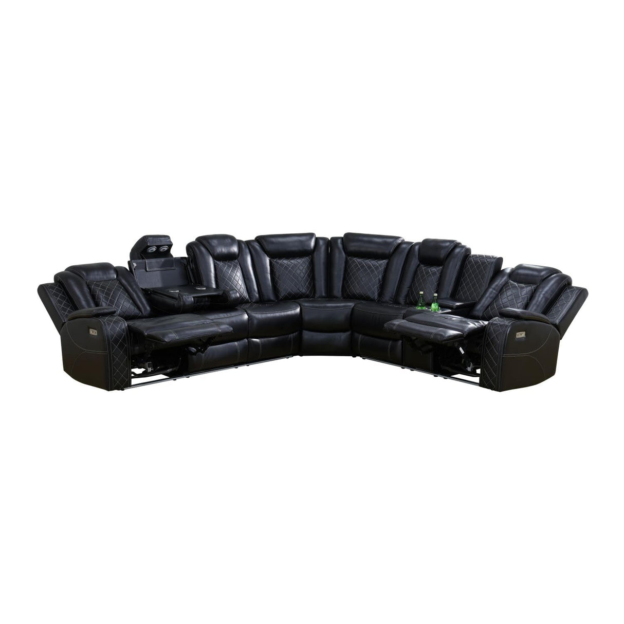 GEBADOL Power Recliner Sectional Sofa with LED, Black Leather Reclining Sectional Couch, Air Leather Sofa Couch with USB Port&Cup Holder for Living Room/Apartment/Office GEBADOL