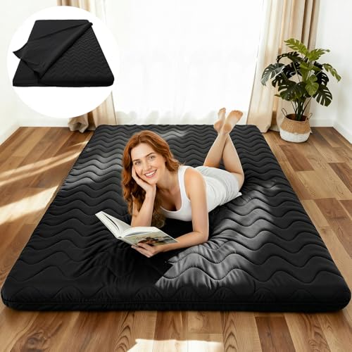 COZYFUZY Japanese Floor Mattress Futon - 3.5" Extra Firm Foldable Tatami Mat, 5-Layer Support with High-Density Foam Portable Floor Bed for Guest, Dorm, Kids Room & Camping Black Twin COZYFUZY