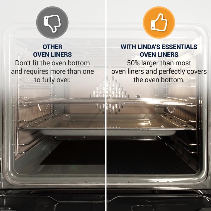 Oven Liners for Bottom of Oven - 2 Pack Large Heavy Duty Mats, 17”x25” Non-Stick Reusable Liner for Electric, Gas, Toaster Ovens, Grills - BPA & PFOA Free Kitchen Accessory to Keep Oven Clean (Black) Linda's Essentials