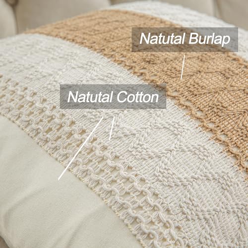 Mayler Yee Throw Pillow Covers 16 x 16 Inch 1PC for Farmhouse Living Room, Cotton & Burlap Textured Striped Woven Boho Pillow Covers (Beige & Brown, Single Striped) Mayler Yee