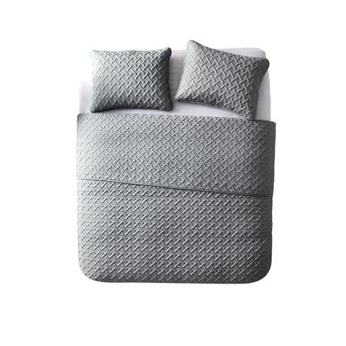 VCNY Home Twin Bed Quilt – 2-Piece Twin Comforter Alternative, Basketweave Bedspread Coverlet with Sham, All Season Bed Set (Nina, Grey Bedding) VCNY Home