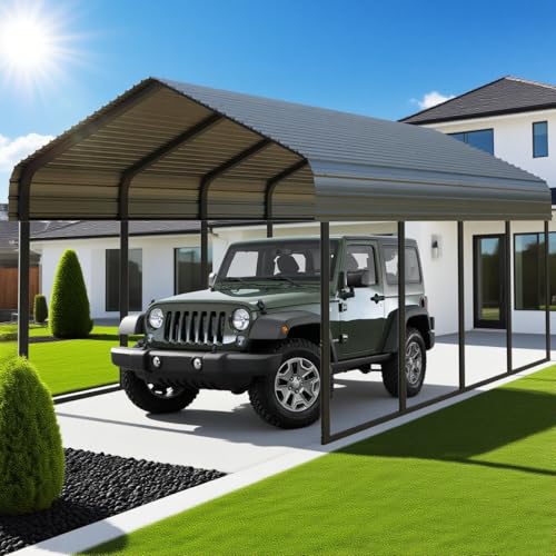 RITERYIFER 12x20 FT Heavy Duty Carport, Black Metal Carports Kits for Garage - Aluminum Car Ports with Steel Shelter Frame Cover for 1 Car or Boats RITERYIFER