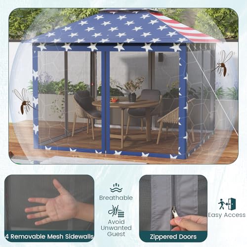 Goplus11 ft × 11 ft Pop up Gazebo, Portable Screen Canopy Shelter w/Mesh Netting Sidewalls, Vented Top, Drainage Holes, Heavy-Duty Height Adjustable Easy Setup Party Tent for Backyard Goplus