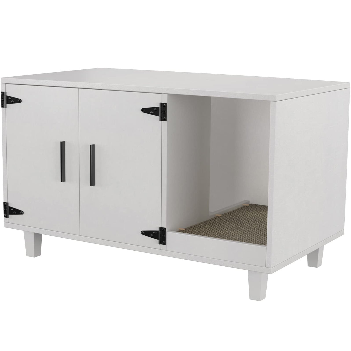 GDLF Modern Wood Pet Crate Cat Washroom Hidden Litter Box Enclosure Furniture House as Table Nightstand with Scratch Pad,Stackable (White) GDLF