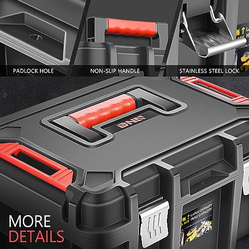 DNA MOTORING 2pcs Tool Boxes Set - Lockable Organizer Storage Portable Toolbox with Removable Tray for Workshop Garage & Household, Large Capacity, TOOLS-00310 DNA MOTORING