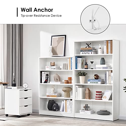 Farini Modern White 5-Tier Bookshelf - Adjustable Wood Bookcase for Bedroom, Office, or Living Room Farini