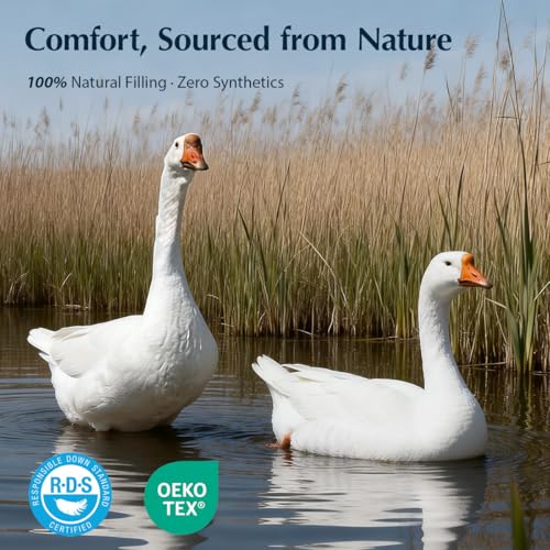 Pacific Coast Premium Goose Down Fiber Comforter Queen Size, 420TC 100% Australian Cotton Shell, All-Season Comforter with Hidden Baffle Box & Double-Stitched Piping (90"x90") Pacific Coast