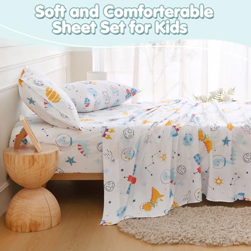 CIMVI Twin Sheets Set for Kids Boys Spcace Dinosaur Bed Sheets 15-Inch Deep Pocket Fitted Sheet Soft Breathable Microfiber Bedding Sets with Pillowcase 3 Pieces CIMVI