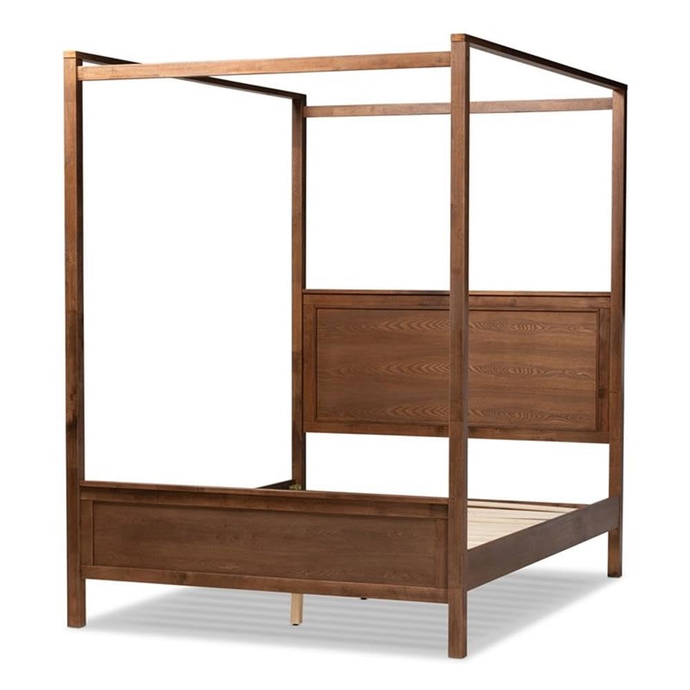 Baxton Studio Veronica Modern and Contemporary Walnut Brown Finished Wood Queen Size Platform Canopy Bed Baxton Studio