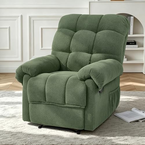 GEEVIVO Recliner Chair, Manual Armchair for Adults with Adjustable Push Back & Side Pocket Small Single Sofa Overstuffed Upholstered for Living Room, Bedroom, Home Theater, Green