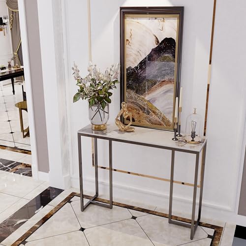W:39.4xD:11.81xH:30.90 inch Console Table Entryway Accent Table Behind Sofa Table Black Metal Frame with Emerald White Top Generic