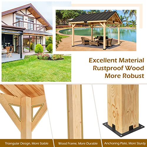 YOLENY Wood Gazebo, 11' x 12' Gazebo Hardtop Gazebo Spruce Wood Solid Wood Gazebo, Waterproof Asphalt Roof, for Lawns, Beach, Patio, Garden, Yard, Easy Assembly YOLENY