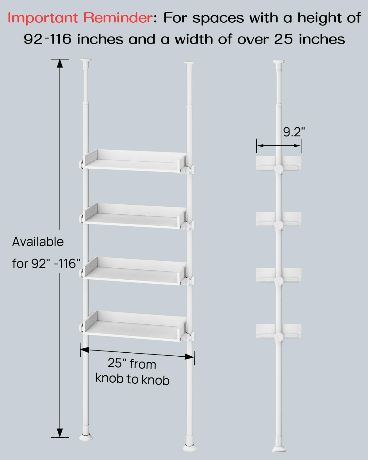 ALLZONE 4 Tier Over The Toilet Storage, Adjustable Wood Over Toilet Bathroom Organizer, Freestanding Shelves, Fit Most Showers Over The Toilet Shelf, 92 to 116 Inch Tall, White ALLZONE