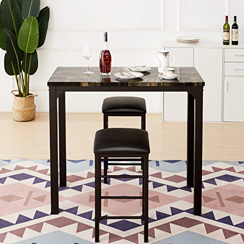 VECELO 3-Piece Bar Table and Chairs Set, 36" Rectangular Counter Height Dining Sets for Kitchen Bistro Restaurant Small Space Breakfast Nook, Brown and Black VECELO