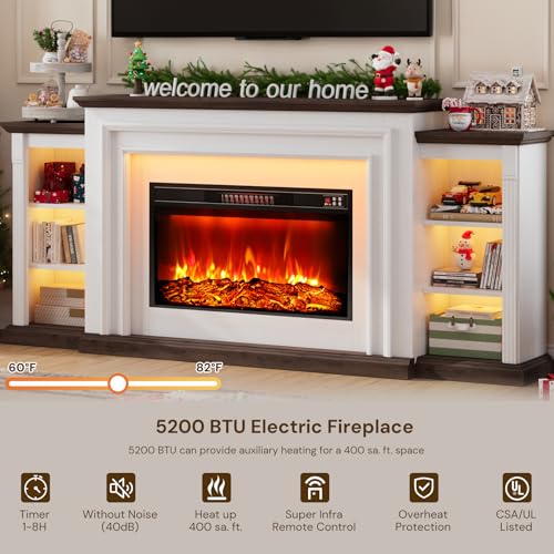 80" LED Electric Fireplace with Mantel, Fireplace TV Stands for 90 Inch TV, Modern Entertainment Center with Storage, Delicate Three-Dimensional Molding with Remote Control for Living Room J-yaamiZz
