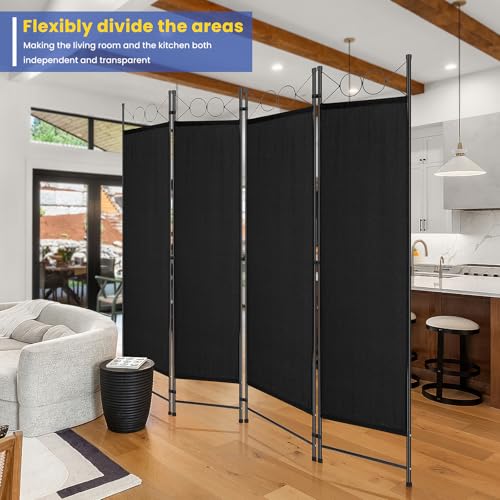 RROCOSIA Room Divider 4 Panel, Portable Folding Privacy Screen 6FT Freestanding Wall Divider with Steel Frame and Fabric Divider Panel 53.54″ x 15.94″ Room Separating for Home Hotel Office,Black RROCOSIA