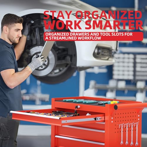 CMFYDAILY 7-Drawers Heavy-Duty Tool Chest, Large Capacity Lockable Tool Cabinet Heavy Duty Mechanic Metal Rolling Tool Box with Drawers and Wheels for Garage CMFYDAILY