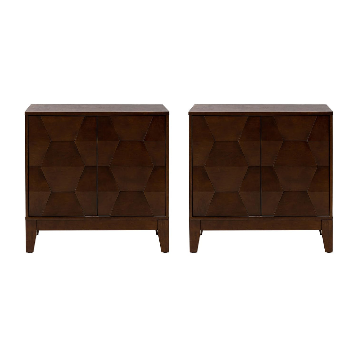 HULALA HOME Modern Buffet Cabinet Kitchen Storage Cabinet with 3D Geometric Design, Free Standing Sideboard Solid Wood Legs Adjustable Shelf, Walnut Accent Cabinet for Living Room Dining Room Hallway HULALA HOME