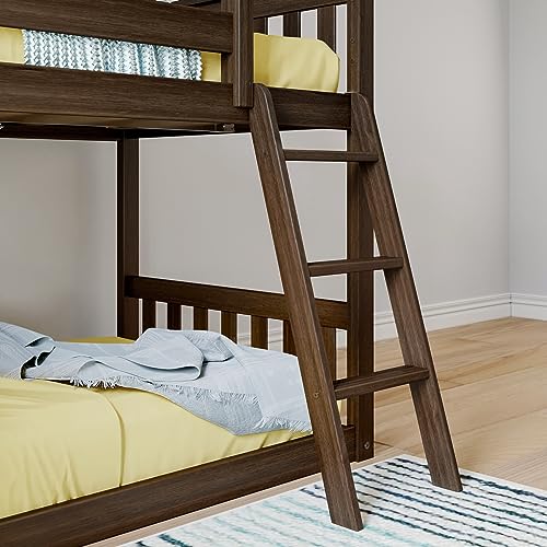 Max & Lily Twin Over Twin Low Bunk with Slide and Ladder, Wooden Bunk beds with 14” Safety Guardrail for Kids, Toddlers, Boys, Girls, Teens, Bedroom Furniture, Walnut Max & Lily