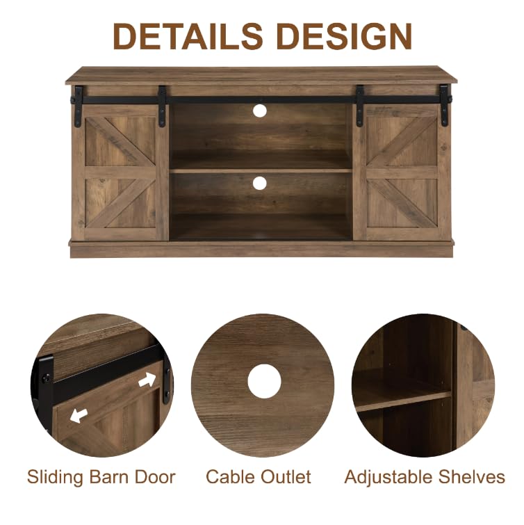 Homy Casa TV Stand for 65'' TV, Sliding Barn Door Modern & Farmhouse Wood Entertainment Center, Mid Century Storage Cabinet Table for Living Room with Adjustable Shelves, Natural Brown Homy Casa