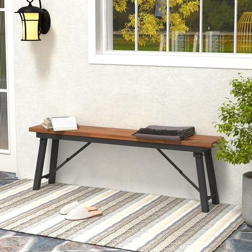 Tangkula Set of 2 Folding Acacia Wood Benches – 55-Inch Backless Outdoor Dining Seating for 2-3 People Tangkula