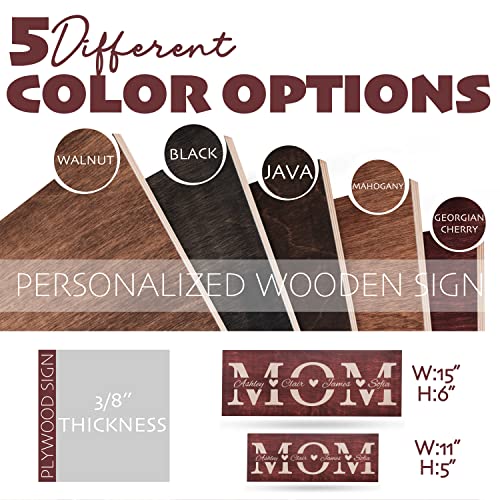 Mothers Day Gifts - Mom Sign Personalized with Kids Names - 4 Wooden Colors, 5 Fonts, 2 Sizes - Custom Rustic Wood Mom Sign GIFTBYGIFTY