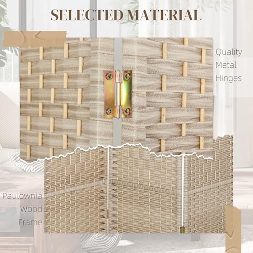 HOMCOM 3 Panel Room Divider, 6' Tall Folding Privacy Screen, Woven Freestanding Wall Partition for Home Office, Bedroom, Washed Oak HOMCOM