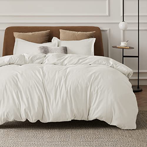 Bedsure Duvet Cover Queen Size - Soft Double Brushed Bedding Set for Kids & Adults, Zipper Closure, 3 Pieces, Includes 1 Duvet Cover (90"x90") & 2 Pillow Shams, NO Comforter, Cream White Bedsure