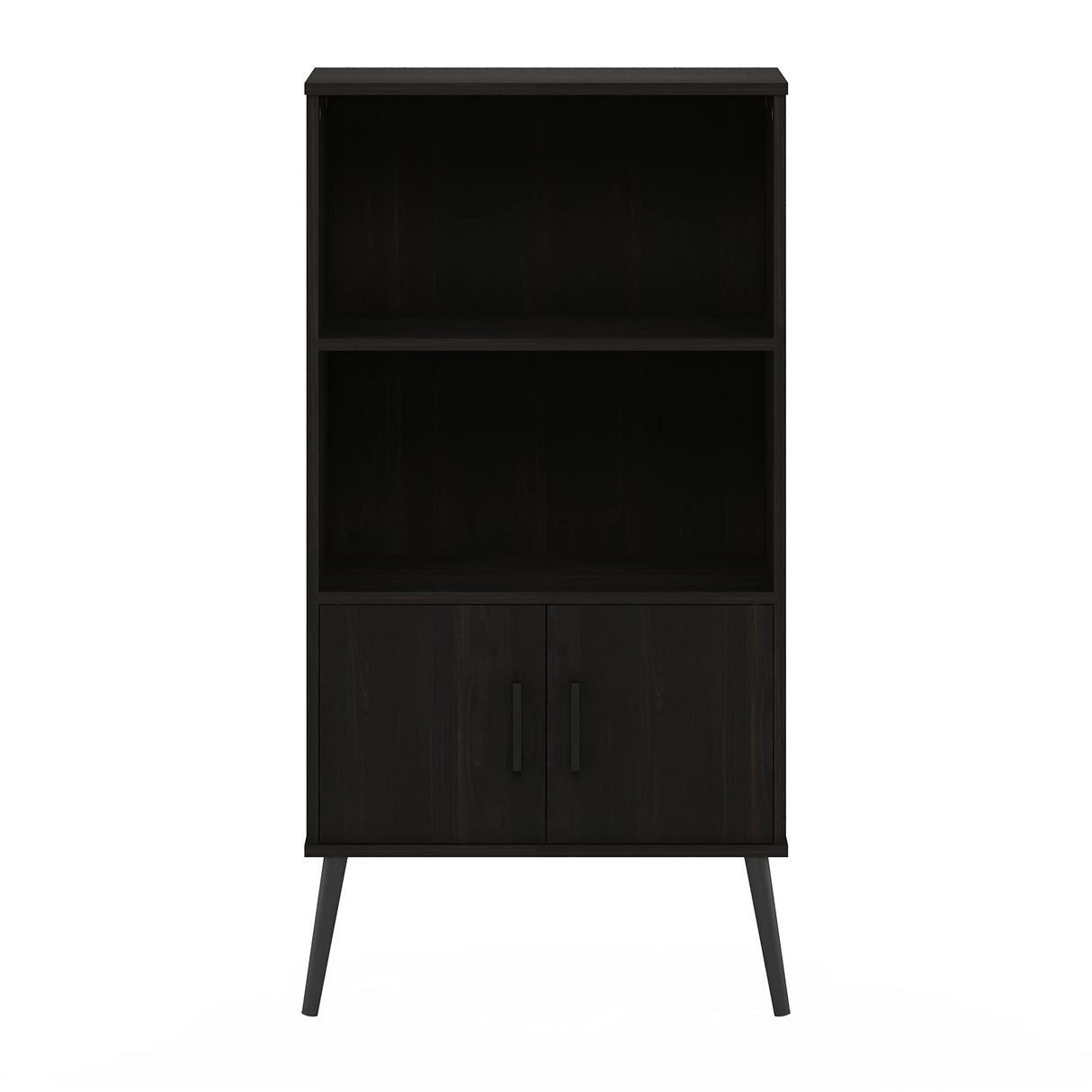Furinno Claude Mid Century Style Accent Wooden Leg Bookcase Cabinet with Storage Organizer Shelves, Espresso Furinno