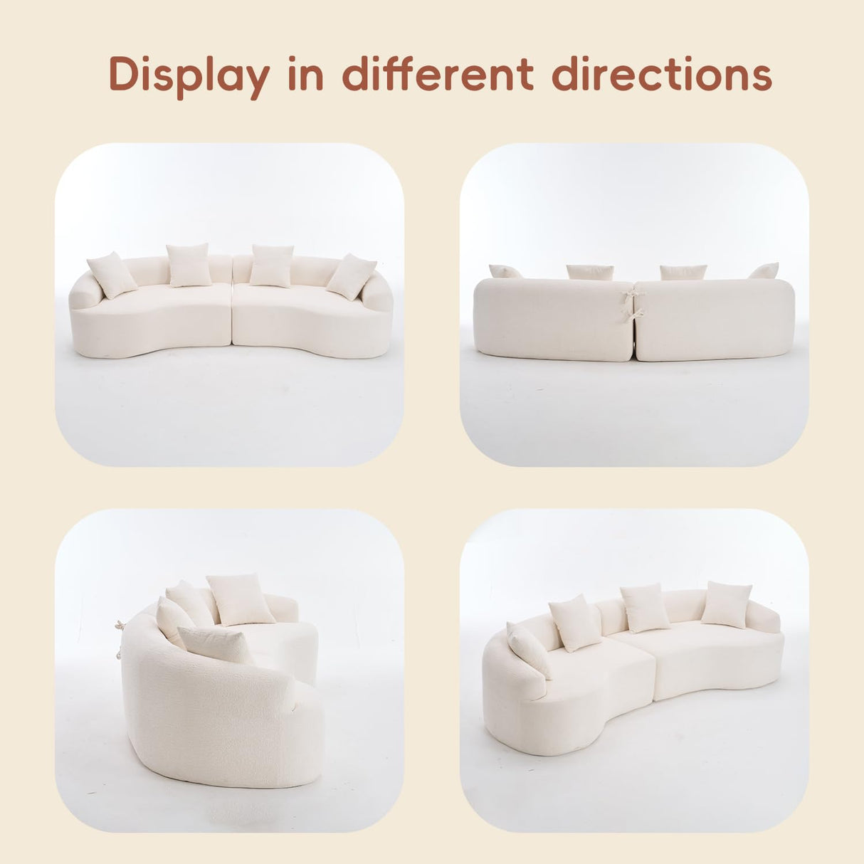 Hnvzldn 110" Curved Sectional Sofa with 4 Seater,Curved Sofa for Living Room,Modern Sectional Couch Boneless Sofa,Wood Grain Chenille Fabric, No Installation Requirement (White,110") Hnvzldn