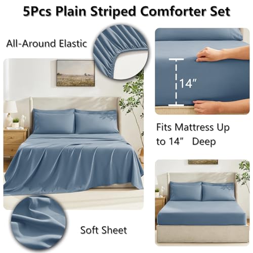 CozyLux Twin Comforter Set with Sheets Dusty Blue, 5 Pieces Bed in a Bag, Grayish Blue Comforter Twin Size, All Season Bedding Set with Stitch Quilted Comforter, Flat Sheet, Fitted Sheet, Pillowcases CozyLux