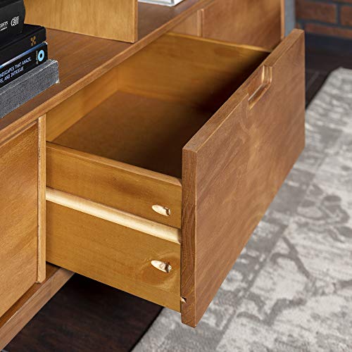 Walker Edison 3-Drawer Mid Century Modern Wood TV Stand for TV's up to 65" Flat Screen Cabinet Door Living Room Storage Entertainment Center, 58 Inch, Caramel Walker Edison