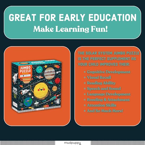 Mudpuppy Solar System - Jumbo 25 Piece Jigsaw Floor Puzzle Featuring Planets, Rocketships, and More! Mudpuppy