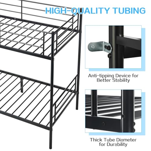 MuLu Evo Bunk Bed,Bunk Bed for Kids TeensAdults,Bunk Bed Twin Over Twin with Ladders and Guardrail,Sturdy Literas Heavy Duty Metal Slats,400 lbs Capacity,No Spring Box Required,Black MuLu Evo