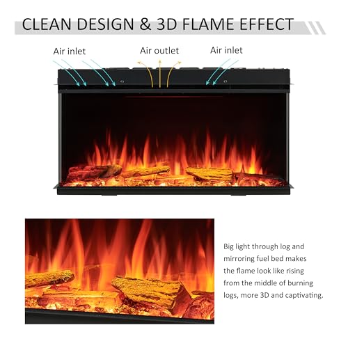 LegendFlame 35" W Smart Build in Electric Fireplace Insert, 1-2-3 Sided View, Heater 750W/1500W, Multi Colors of Flame & Fuel Bed, Alexa Enabled Legend Flame