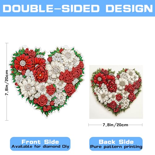 VAIIEYO Flower Diamond Art Hanging Ornament, Heart Diamond Painting Suncatchers Window Hanging Kit with Chain, 7.5x7.5 inch Crystal Pendant Art Craft for Gift Home Wall Front Door Decoration VAIIEYO