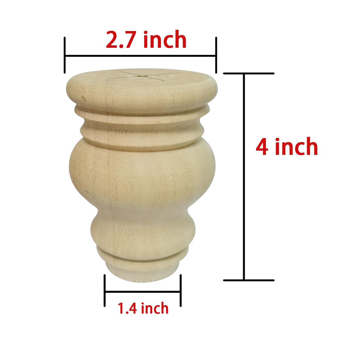 Wooden Furniture Legs, Solid Wood Unpainted Replacement Furniture Legs, Kitchen Dining Table Legs/Desk/Sofa/Bookcase Bun Feet, DIY Wooden Round legs with Mounting Plate & Screws Set of 4 (4 Inch) Btibpse