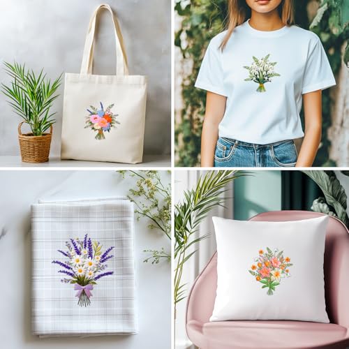 ACRNIGHEET 5PCS Embroidery Kit for Beginners Embroidery Flower Sewing Pre Printed Pattern Embroidery Starter Kit with Instructions, Including 5 Stamped Embroidery Cloth and Various Accessories