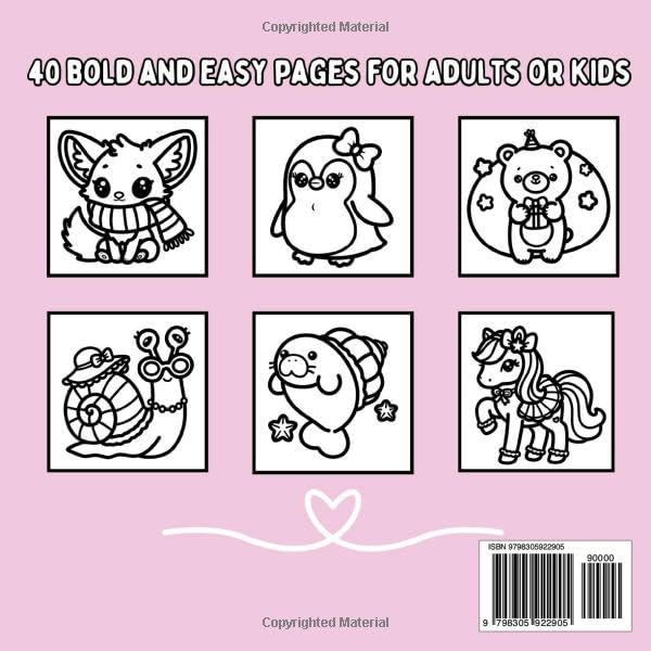 Cute Animals: Coquette Inspired Bold and Easy Coloring Book for Adults or Kids (Bold and Easy Coloring Books) WoodArtSupply